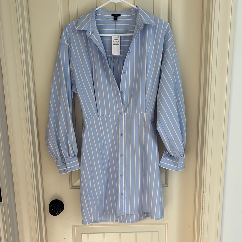 NWT Express Blue Striped Button-Down Dress